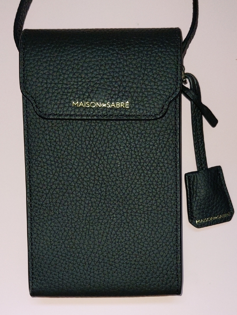 MAISON de SABRE Leather Crossbody Phone Pouch Wallet Card Holder in Black Caviar